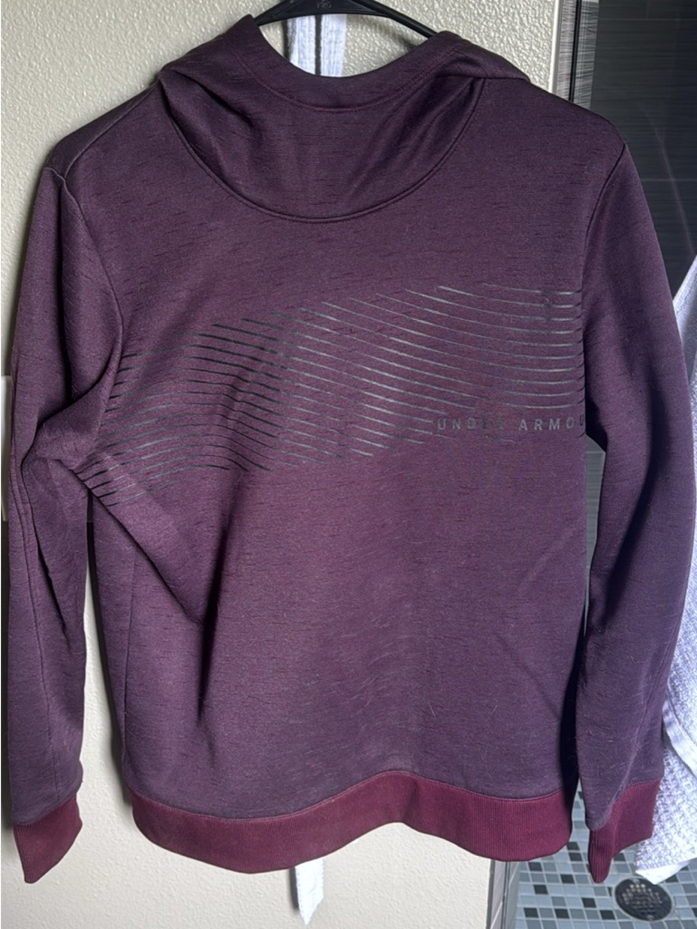 Under Armour Burgundy Hooded Pullover with Tonal Stripe Graphic